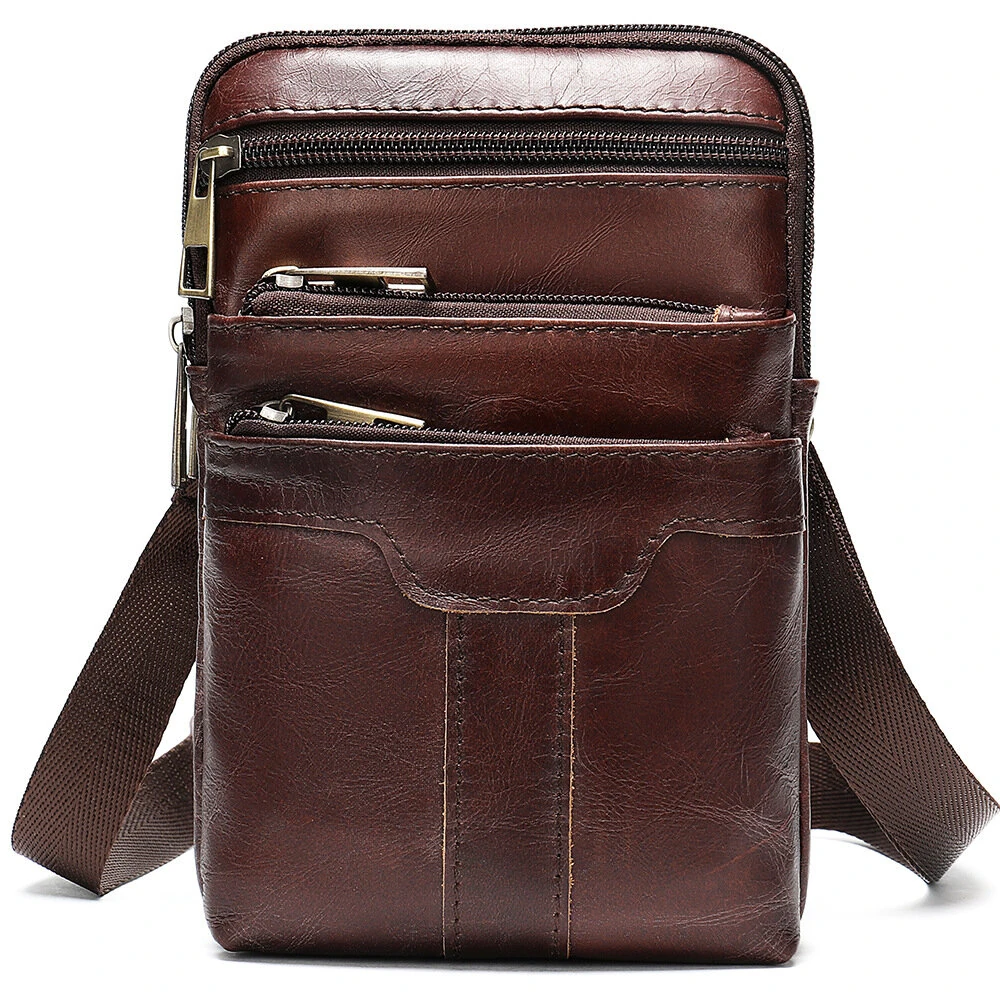 Ekphero Men's Genuine Leather Crossbody Bag with Zipper Mobile Phone Shoulder Bag Small Travel Waist Bag Multi-Pockets Male Belt Waist Packs (image for) Ekphero Men's Genuine Leather Crossbody Bag with Zipper Mobile Phone Shoulder Bag Small Travel Waist Bag Multi-Pockets Male Belt Waist Packs